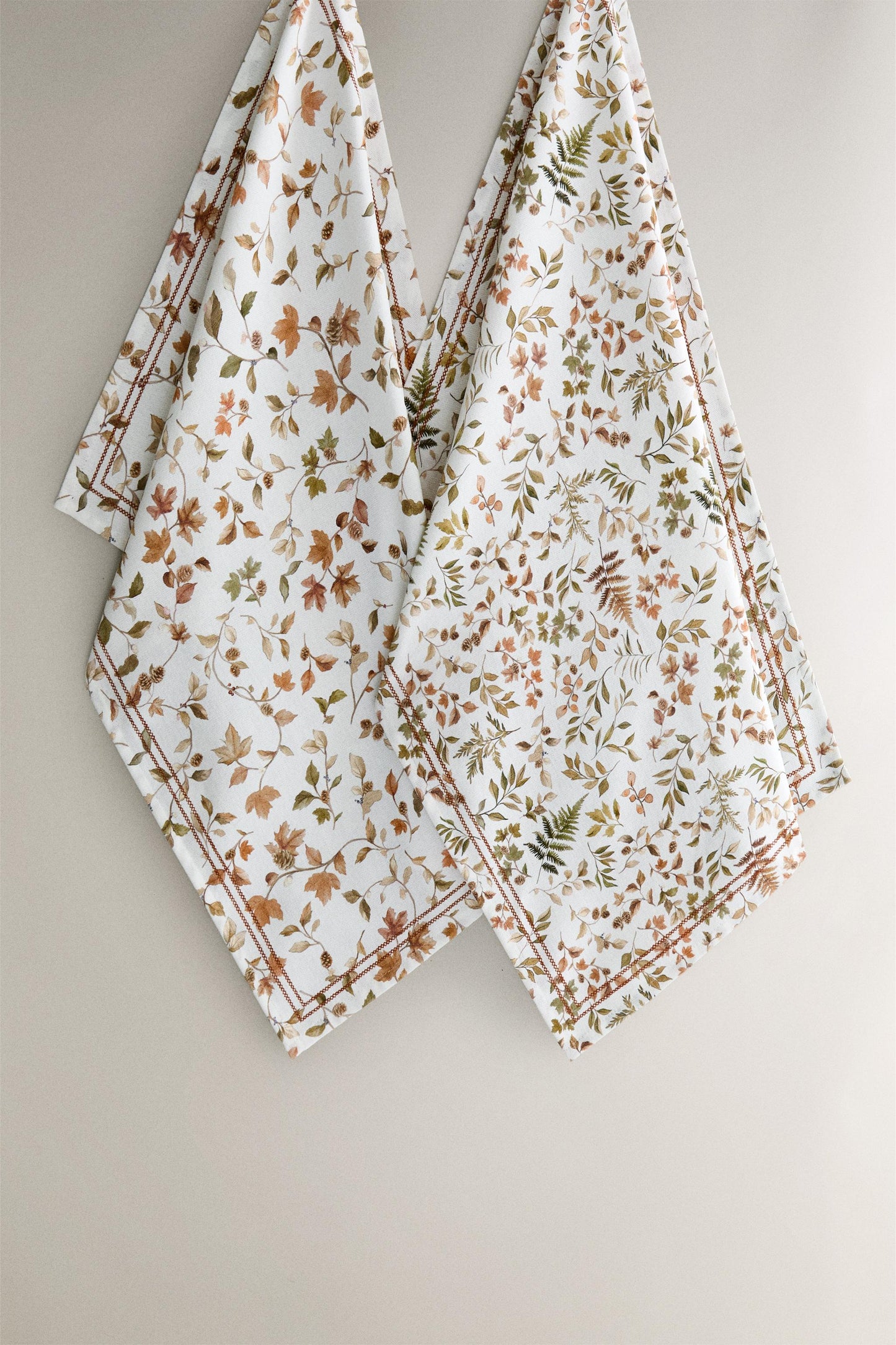 Towel, kitchen towel, set of 2, leaf print