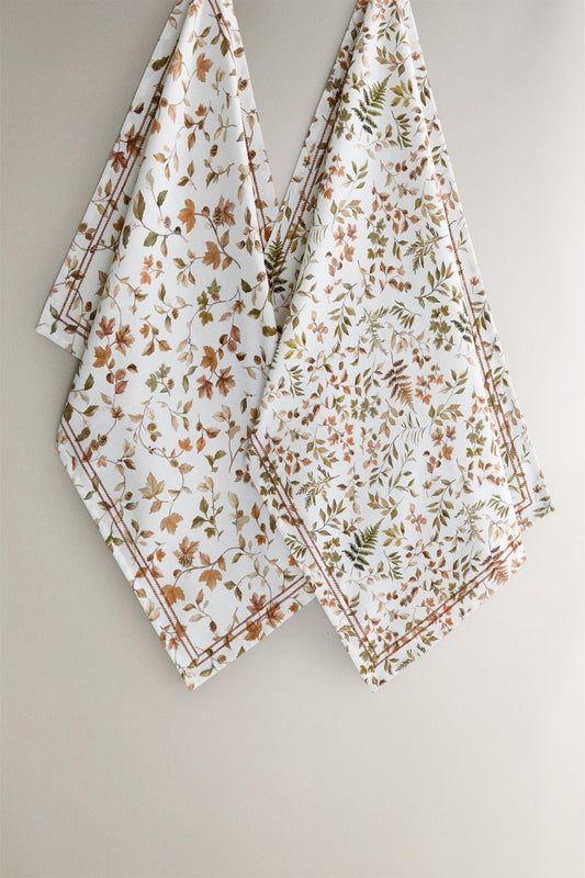 Towel, kitchen towel, set of 2, leaf print
