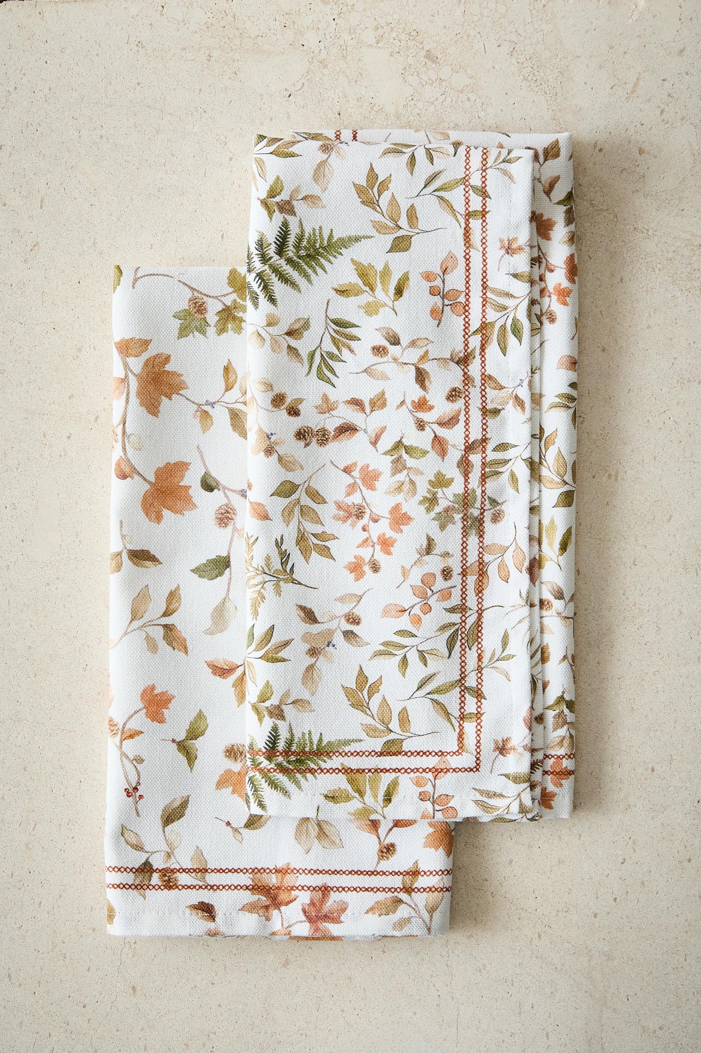 Towel, kitchen towel, set of 2, leaf print