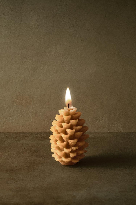 Candle, unscented, pine cone shape, beige