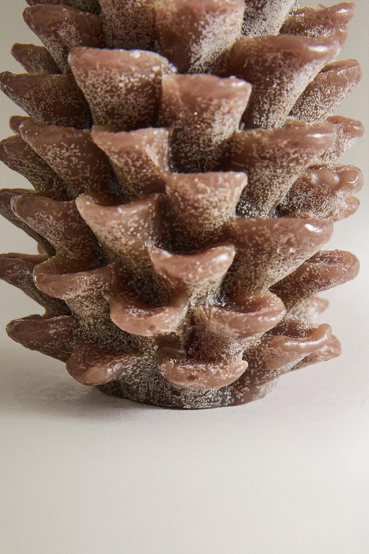 Candle, unscented, pine cone shape, brown