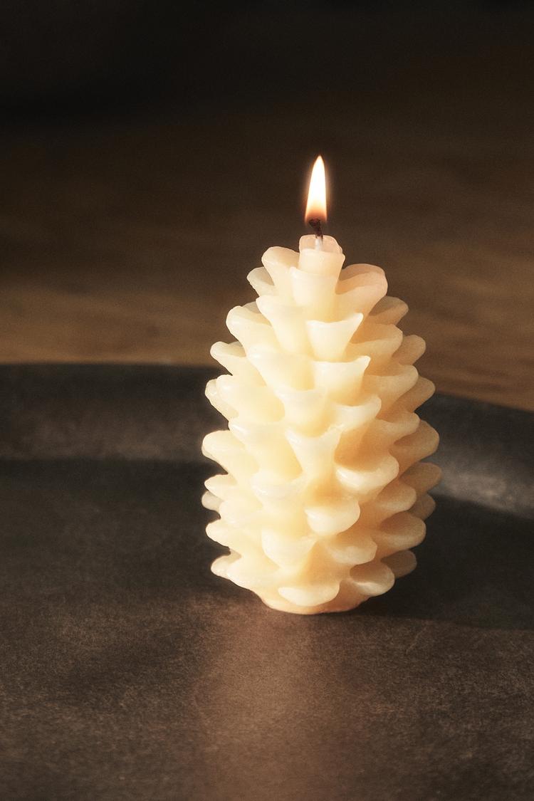 Candle, unscented, pine cone shape, ecru