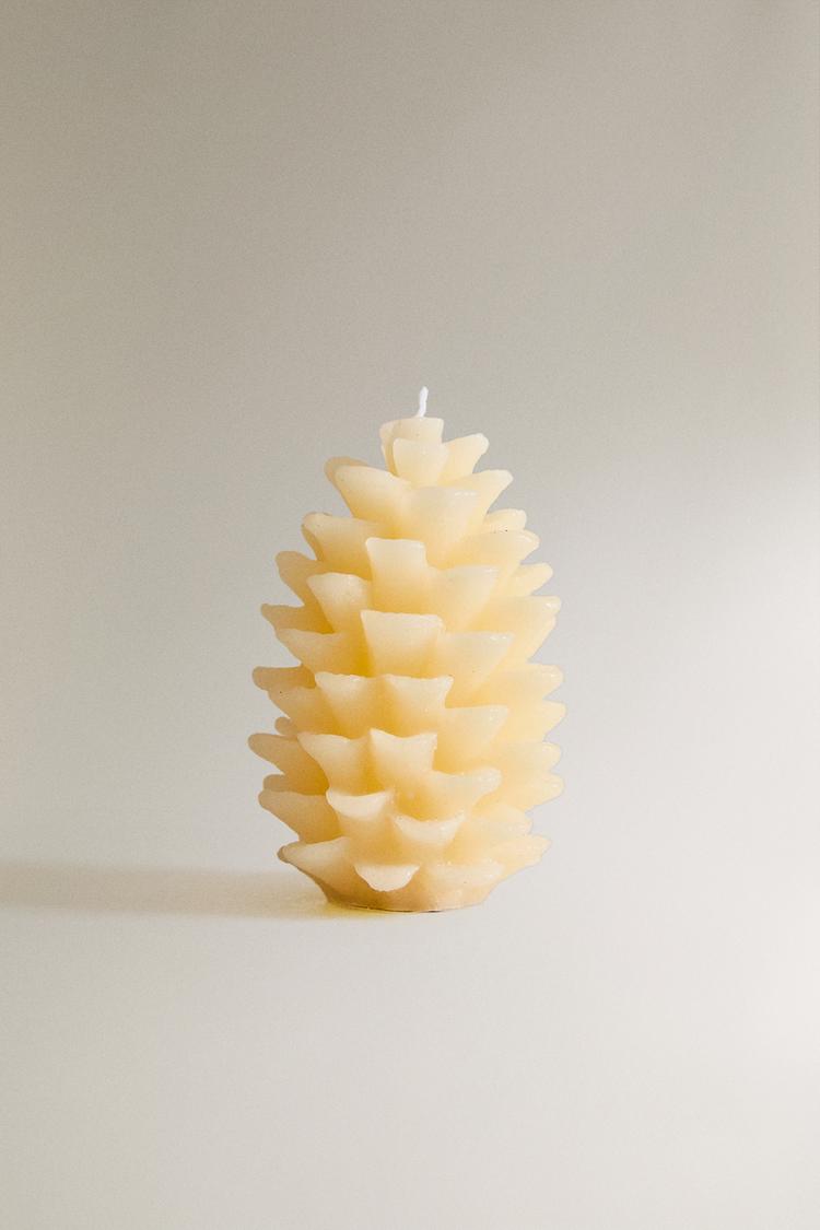 Candle, unscented, pine cone shape, ecru