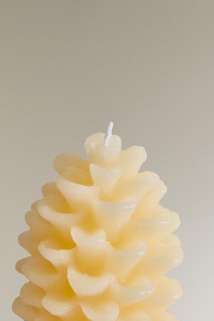 Candle, unscented, pine cone shape, ecru