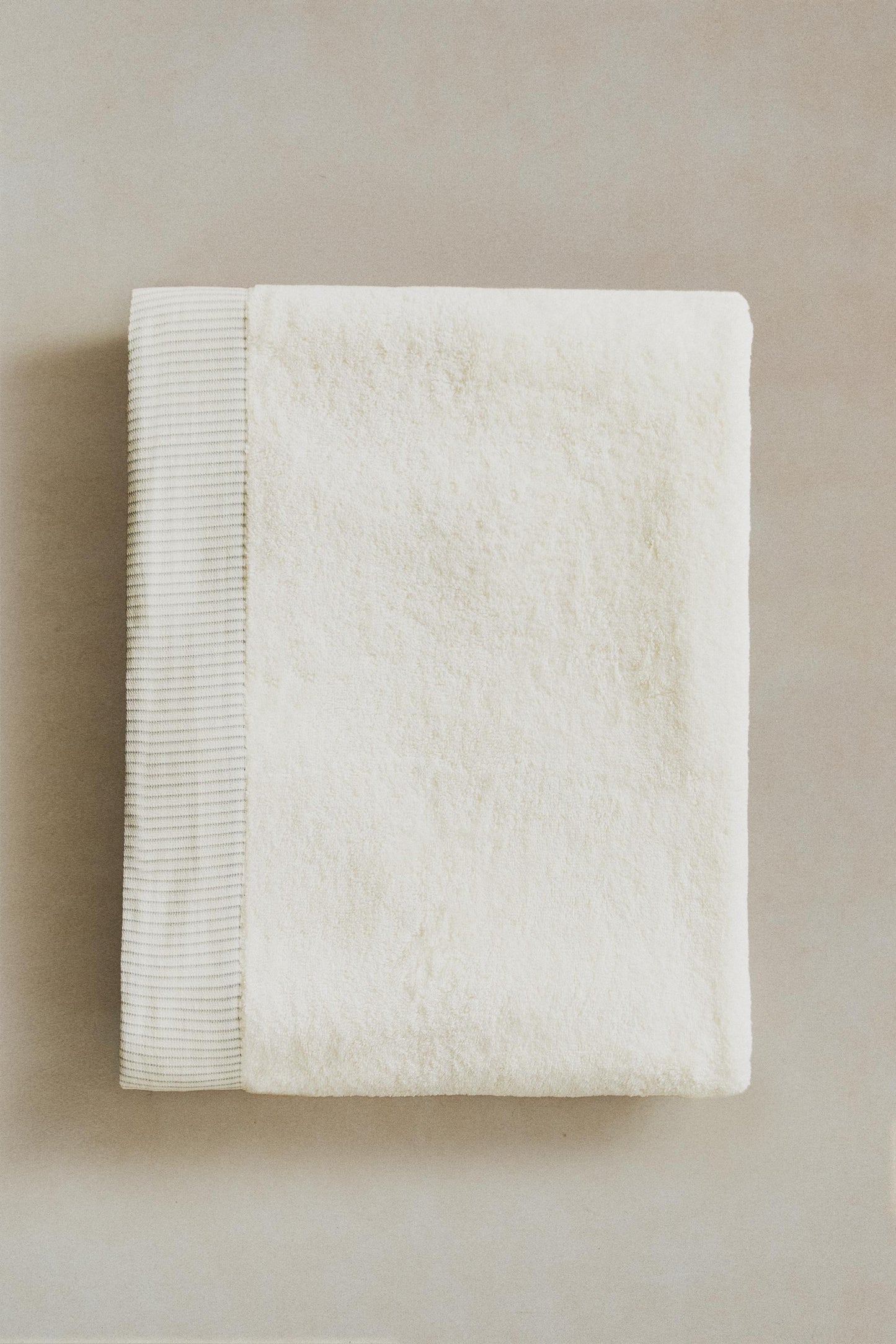 Towel, cotton terrycloth, striped border, ivory