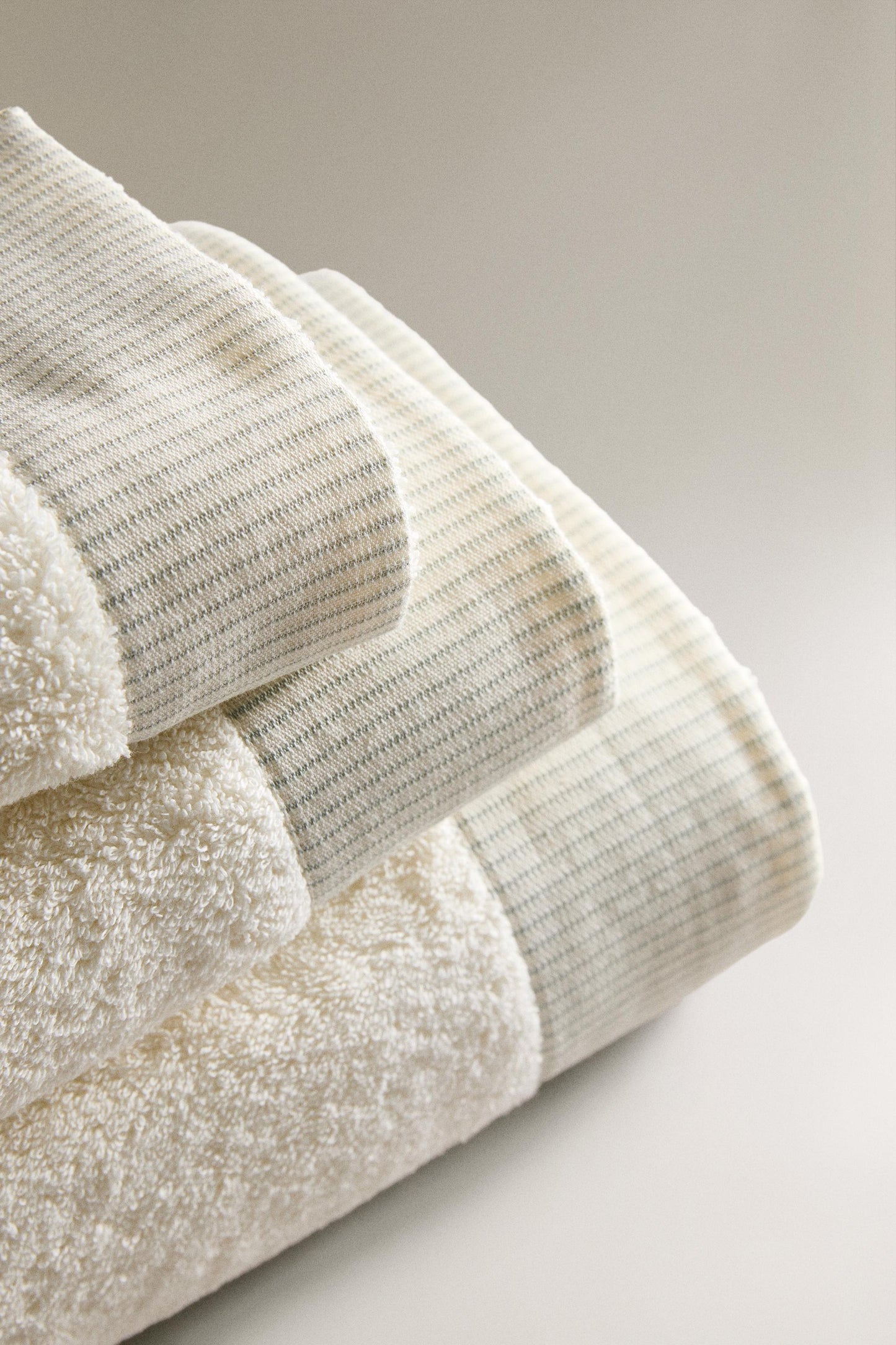 Towel, cotton terrycloth, striped border, ivory