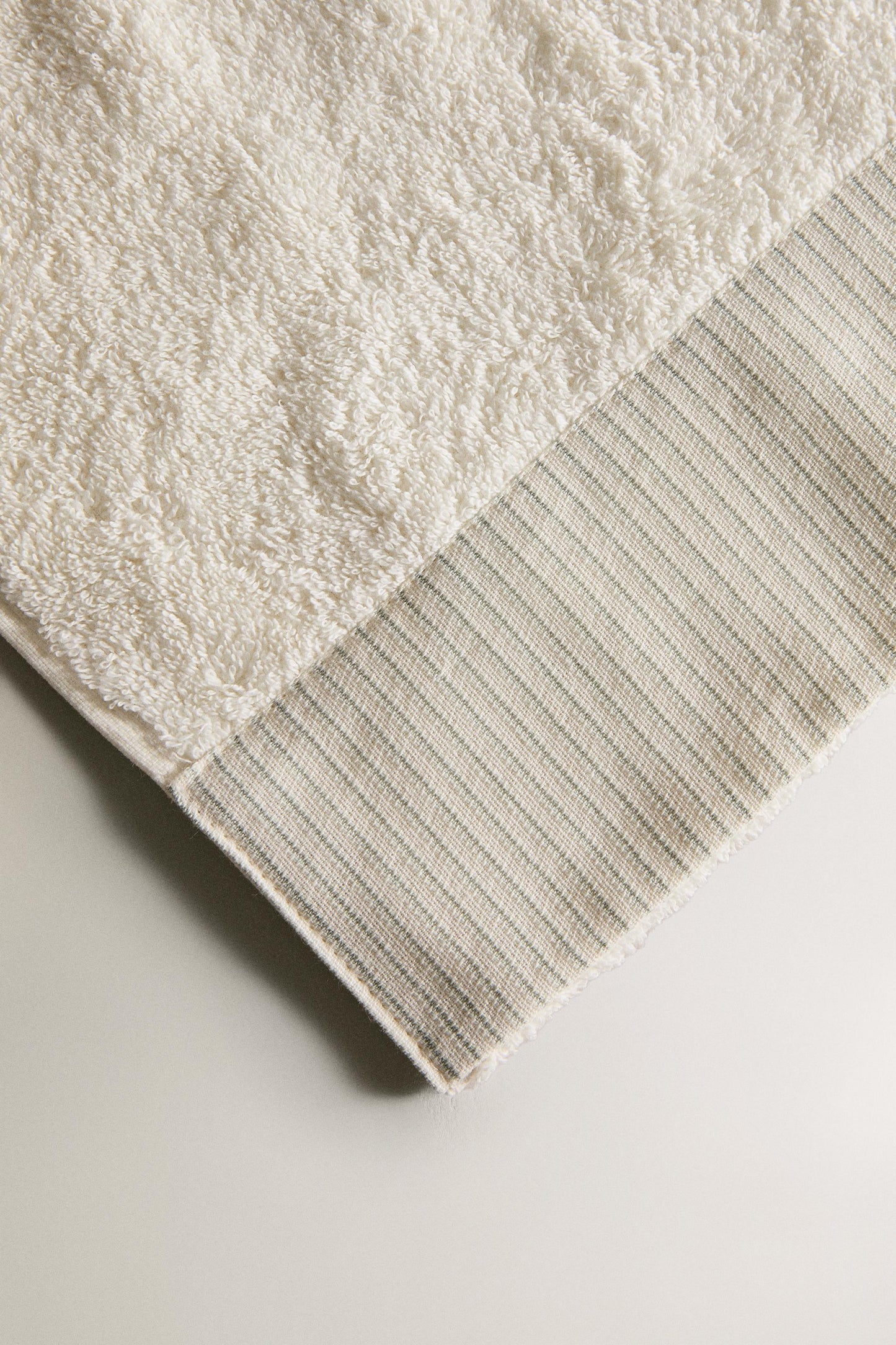Towel, cotton terrycloth, striped border, ivory