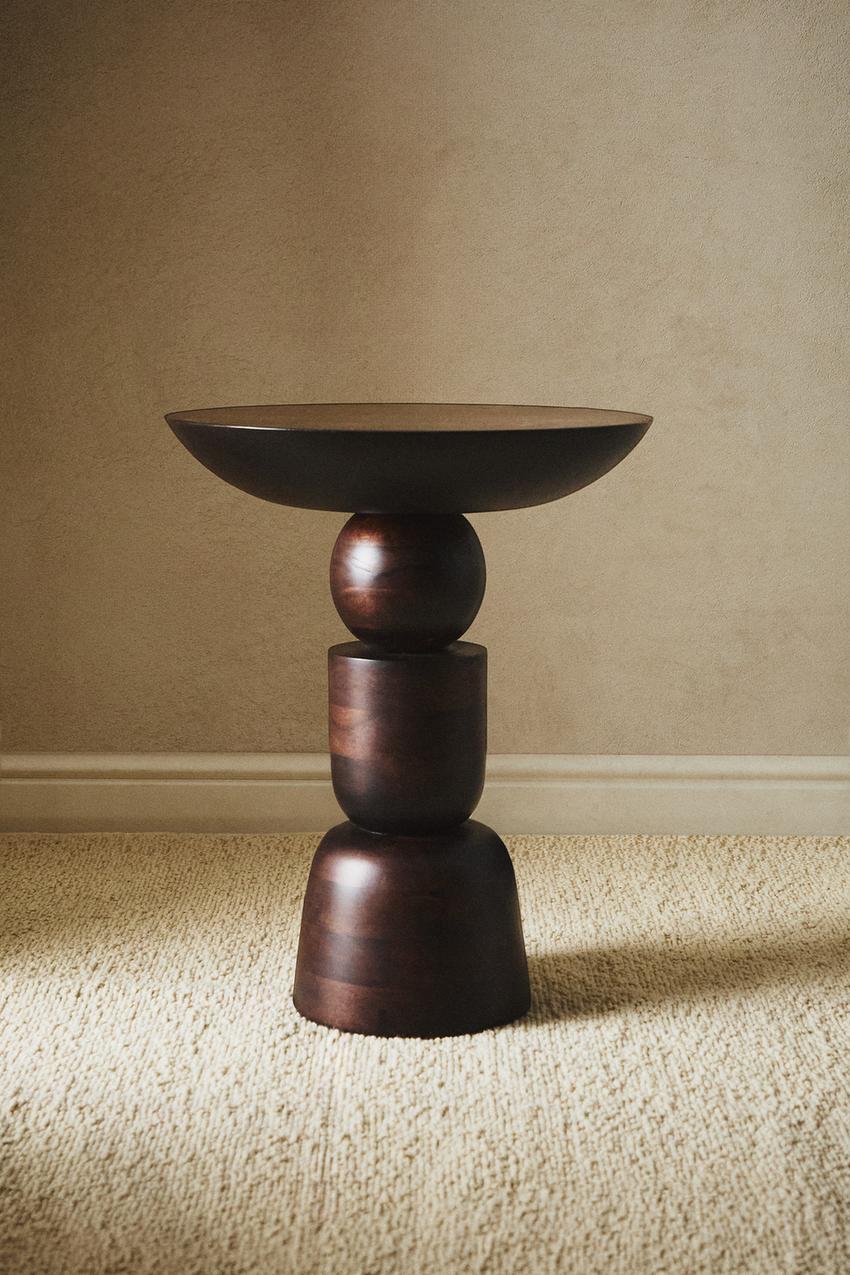 Side table, mango wood, geometric base