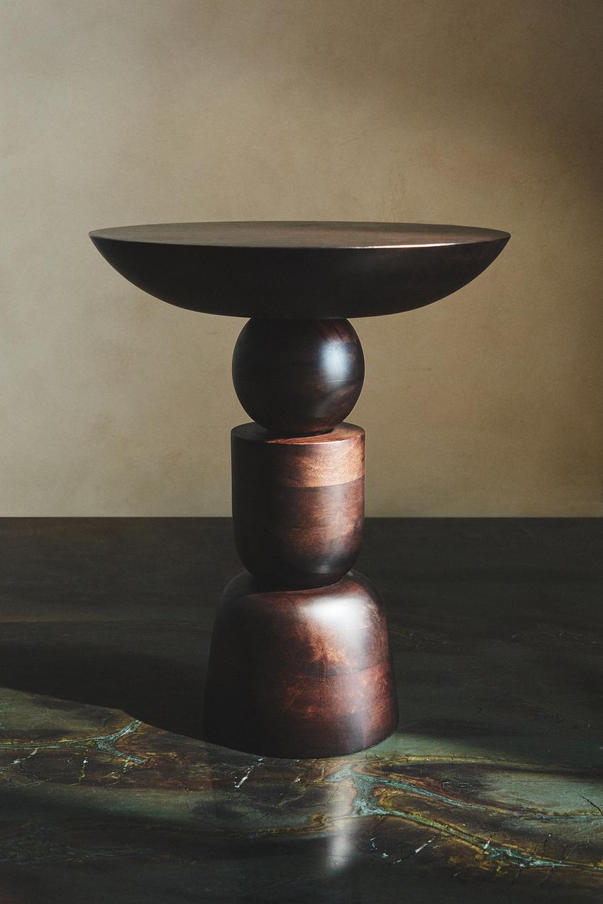 Side table, mango wood, geometric base
