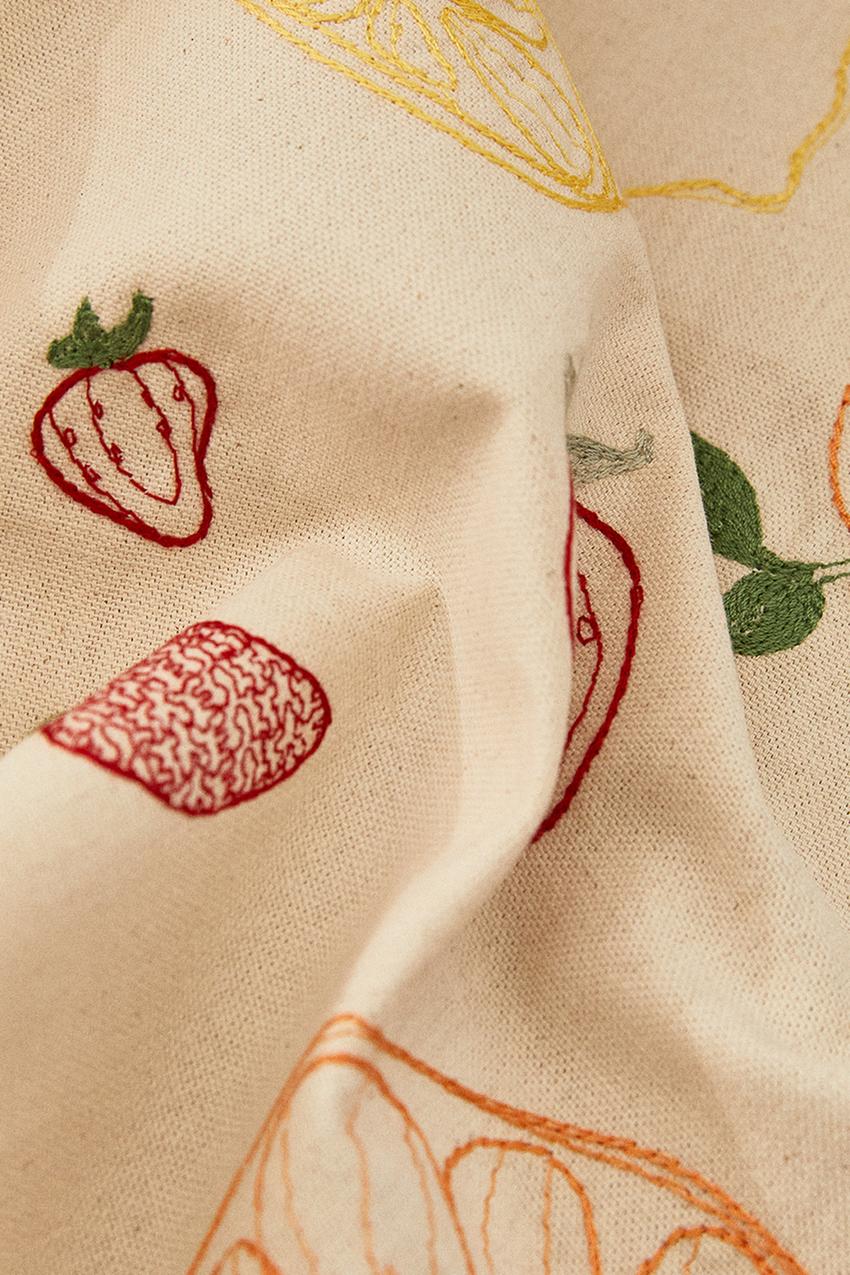 Kitchen towel, cotton, embroidered fruits