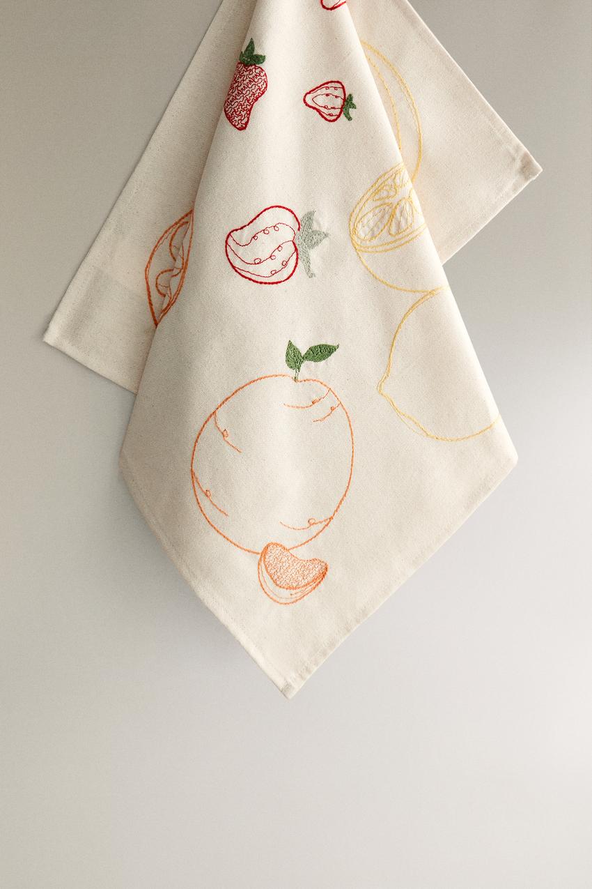 Kitchen towel, cotton, embroidered fruits