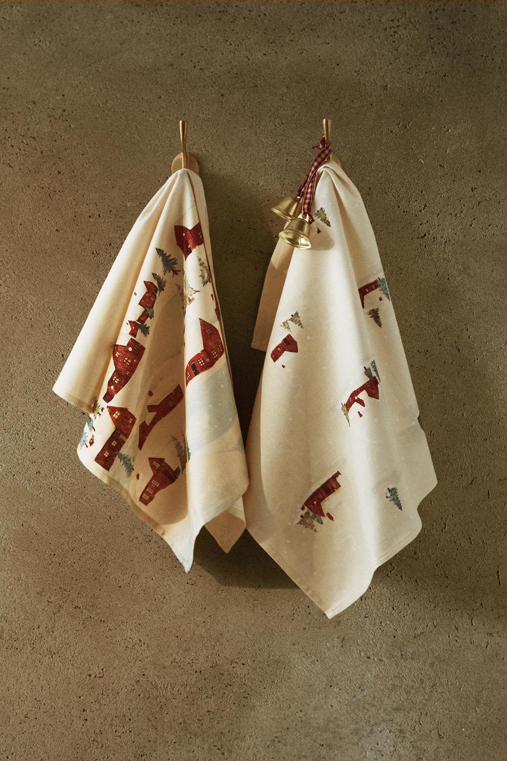 Kitchen towel, cotton, Christmas house print, pack 2