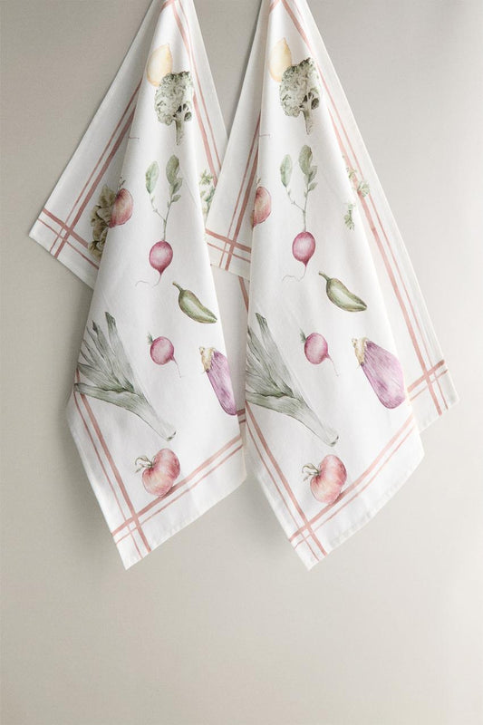 Kitchen towel, cotton, vegetable print, pack 2