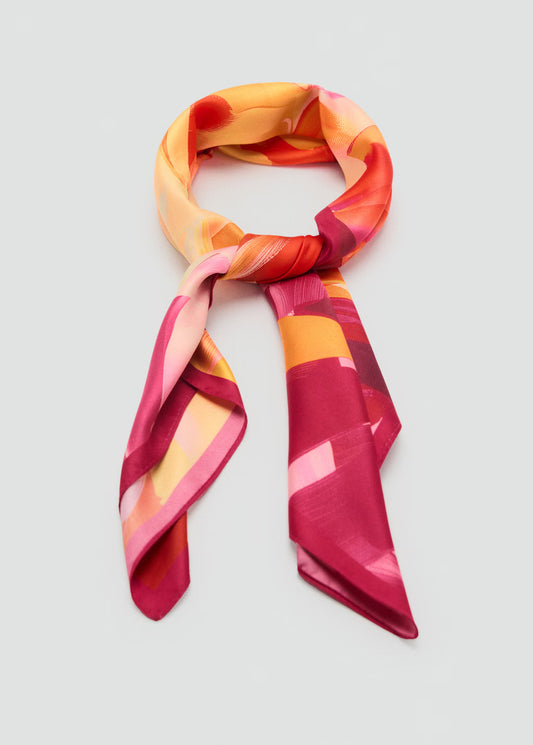 Scarf, satin effect, floral print, 27.56 in