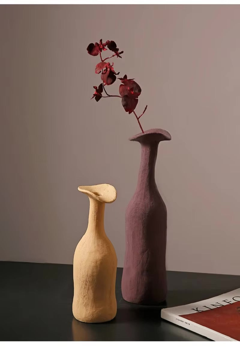 Vase, textured ceramic, long neck