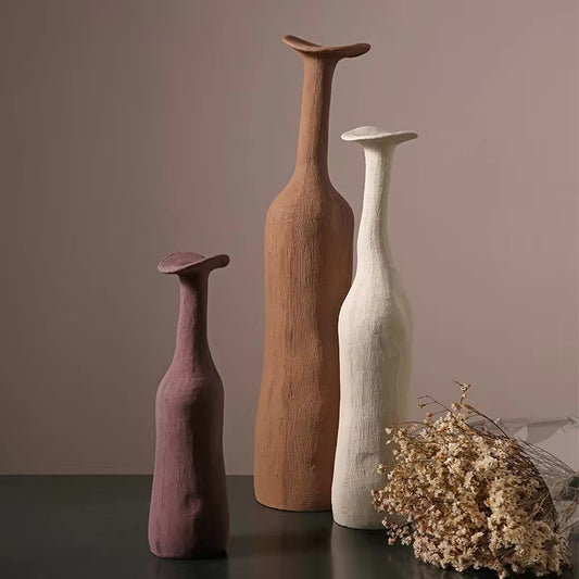 Vase, textured ceramic, long neck