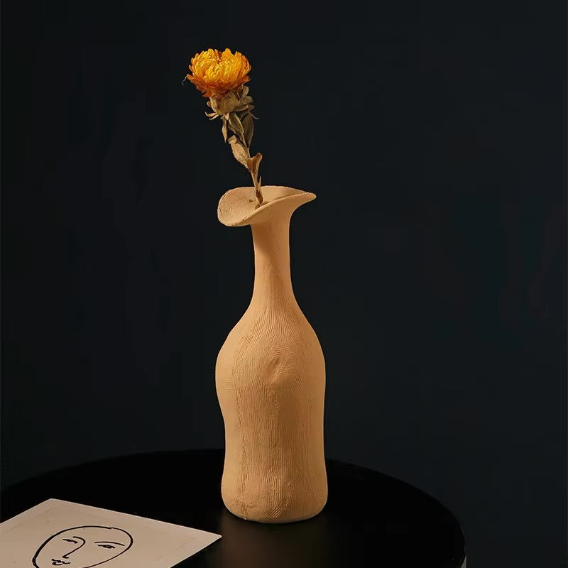 Vase, textured ceramic, long neck