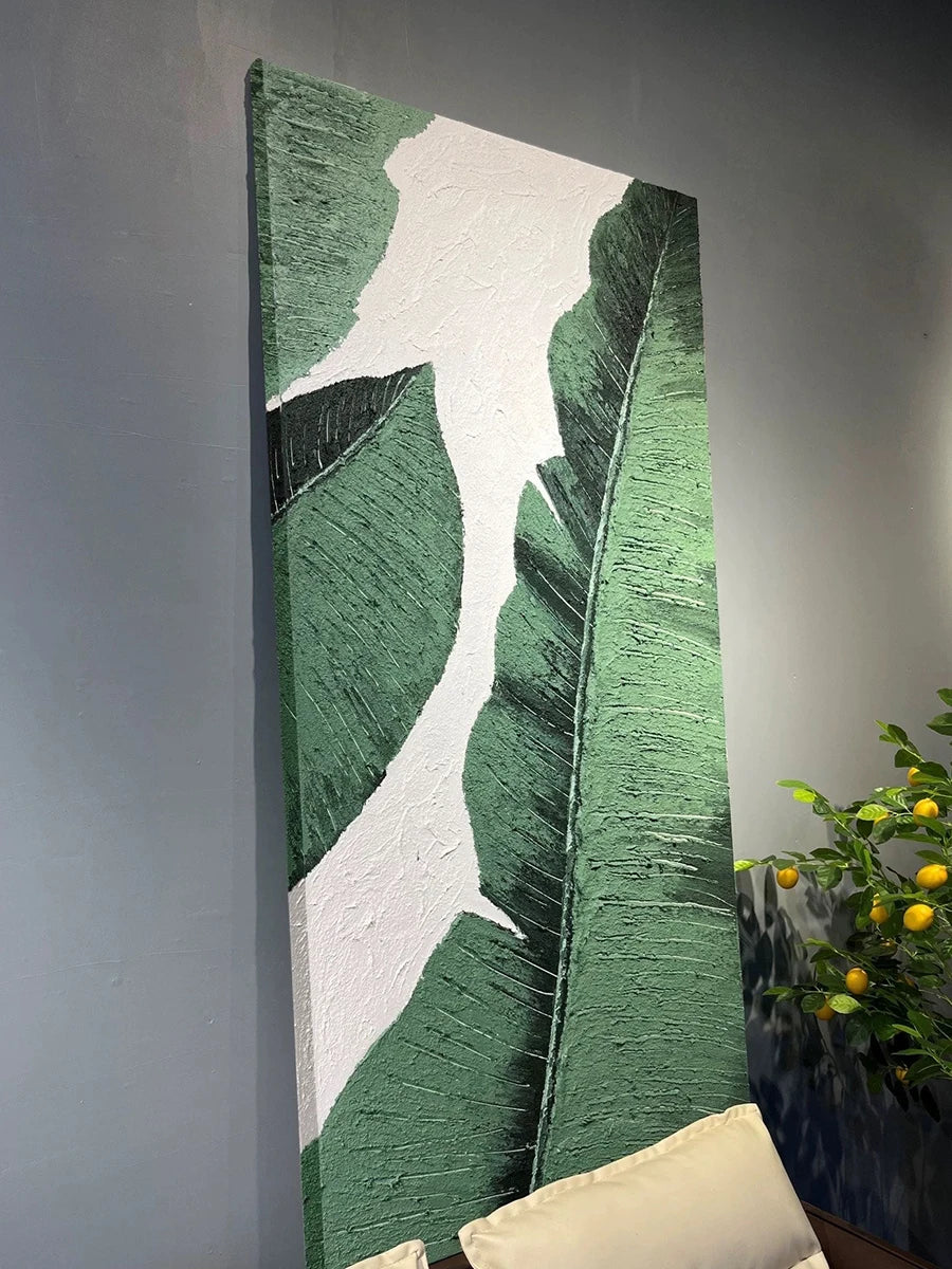 Wall decor, unframed canvas hand painting, banana leaves, 80x120cm