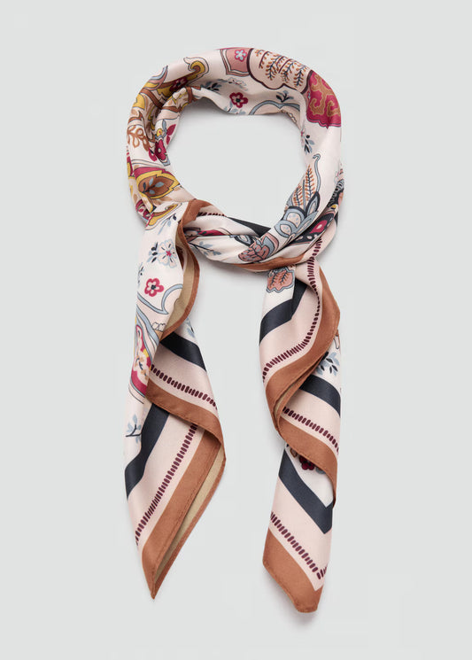 Scarf, satin effect, floral print, 27.56 in