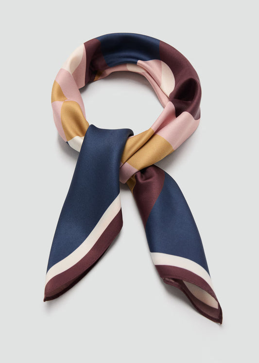 Scarf, satin effect, geometric print, 27.56 in