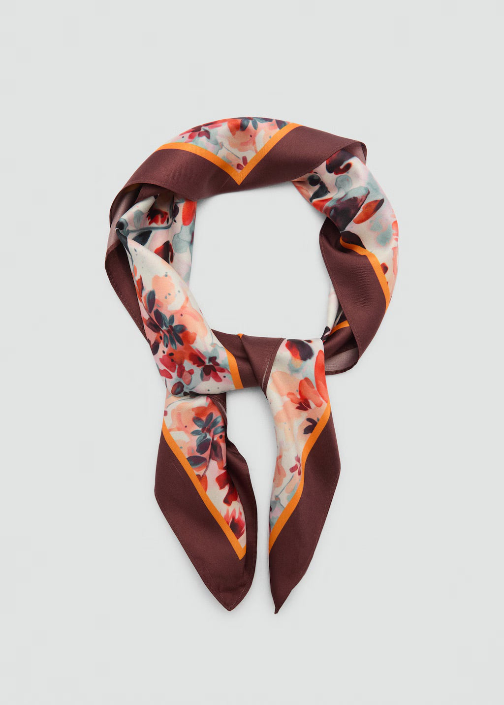Scarf, satin effect, floral print, 27.56 in