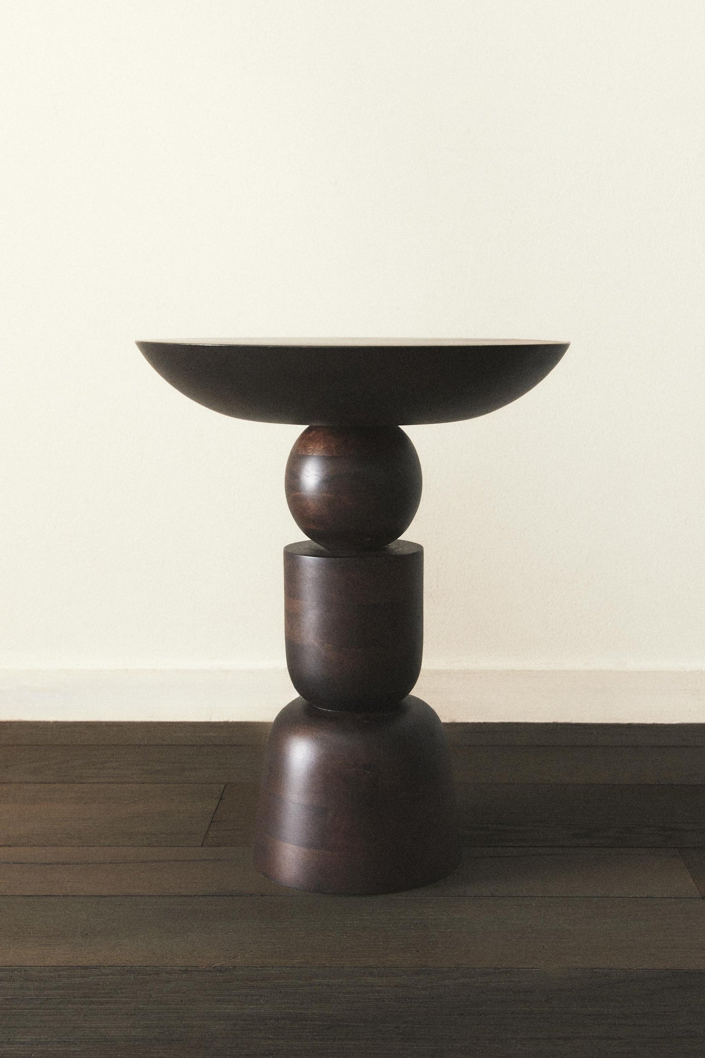 Side table, mango wood, geometric base
