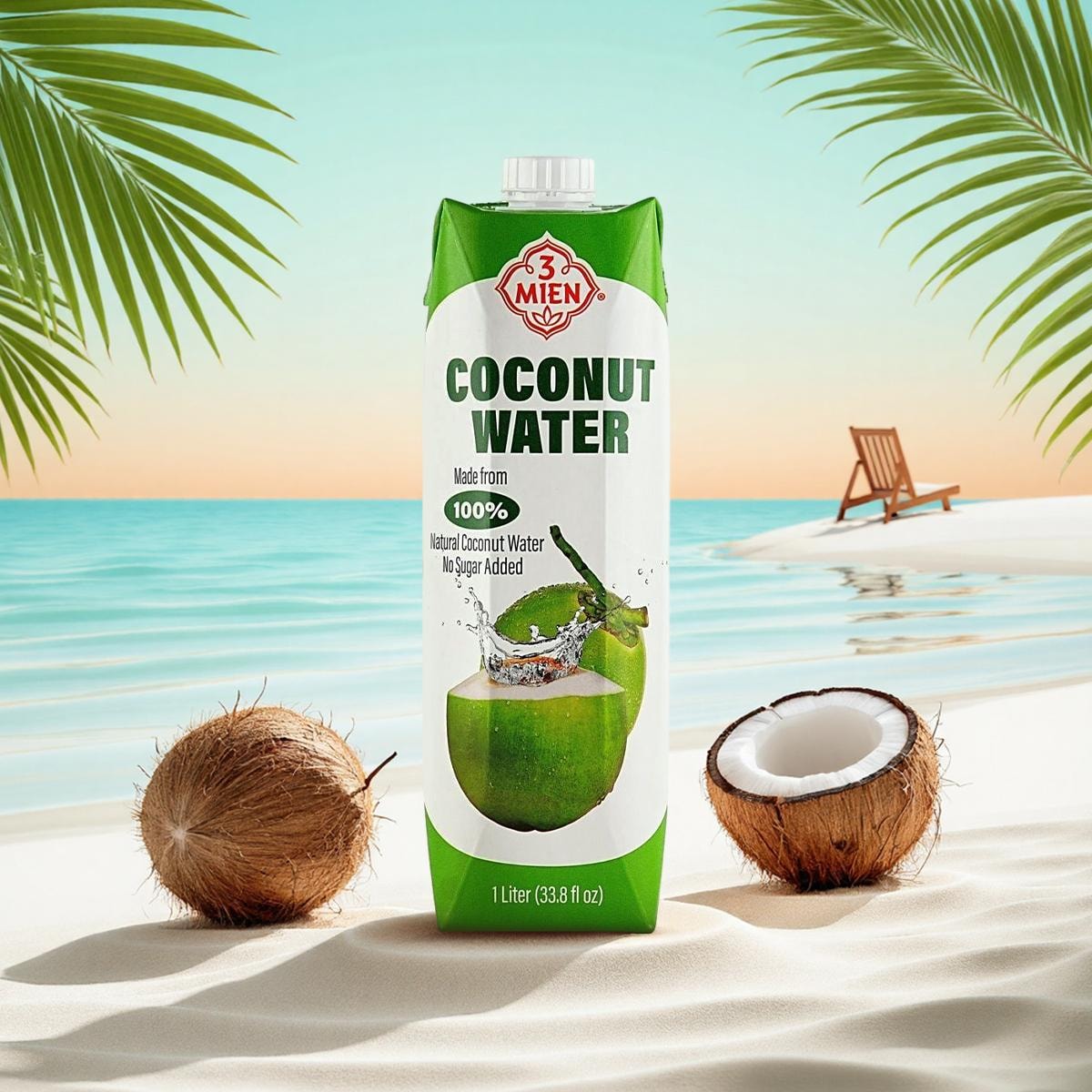 Coconut water, 3 Mien, natural coconut water 1000 ml, pack of 2