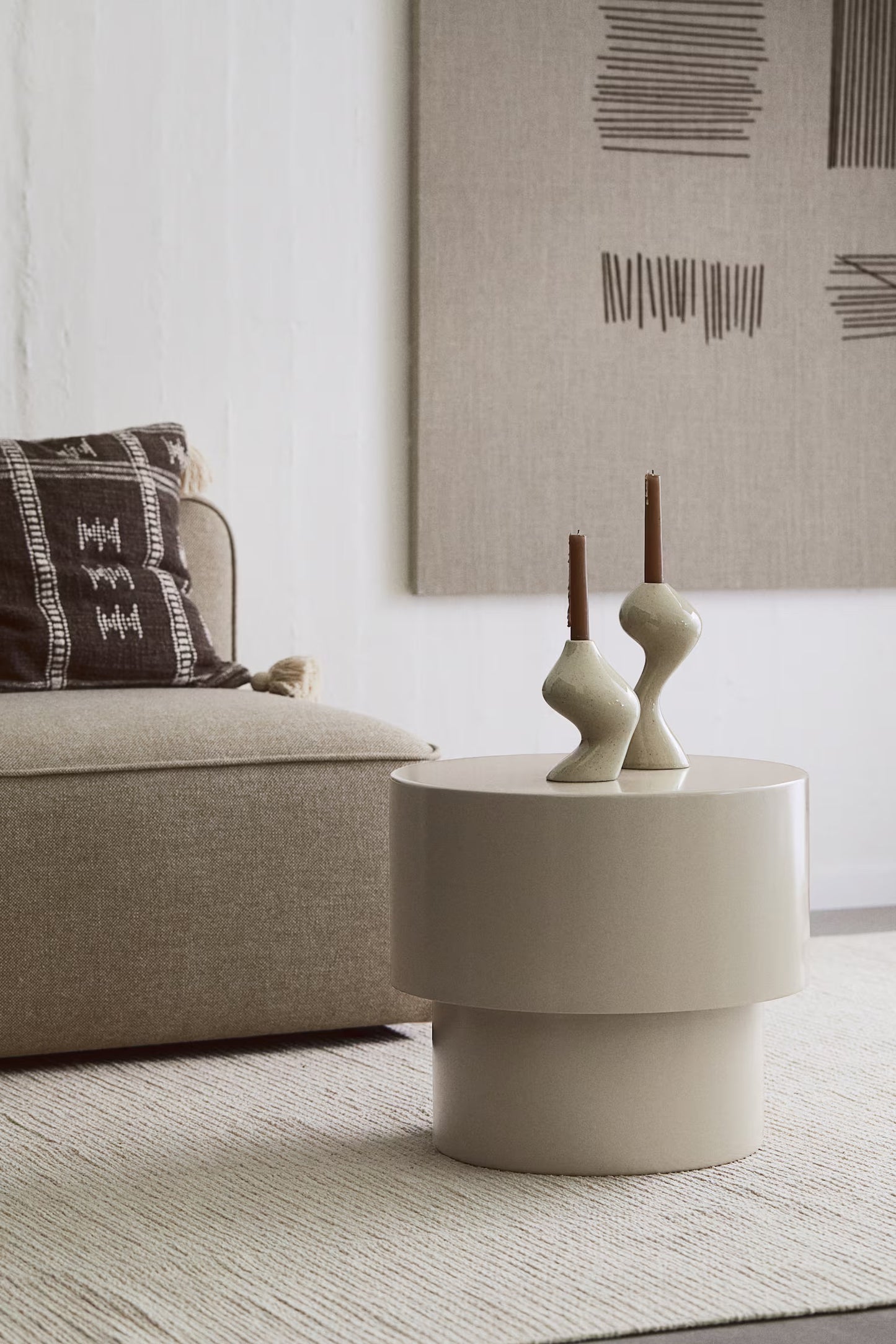 Side table, metal, contemporary cylindrical shape