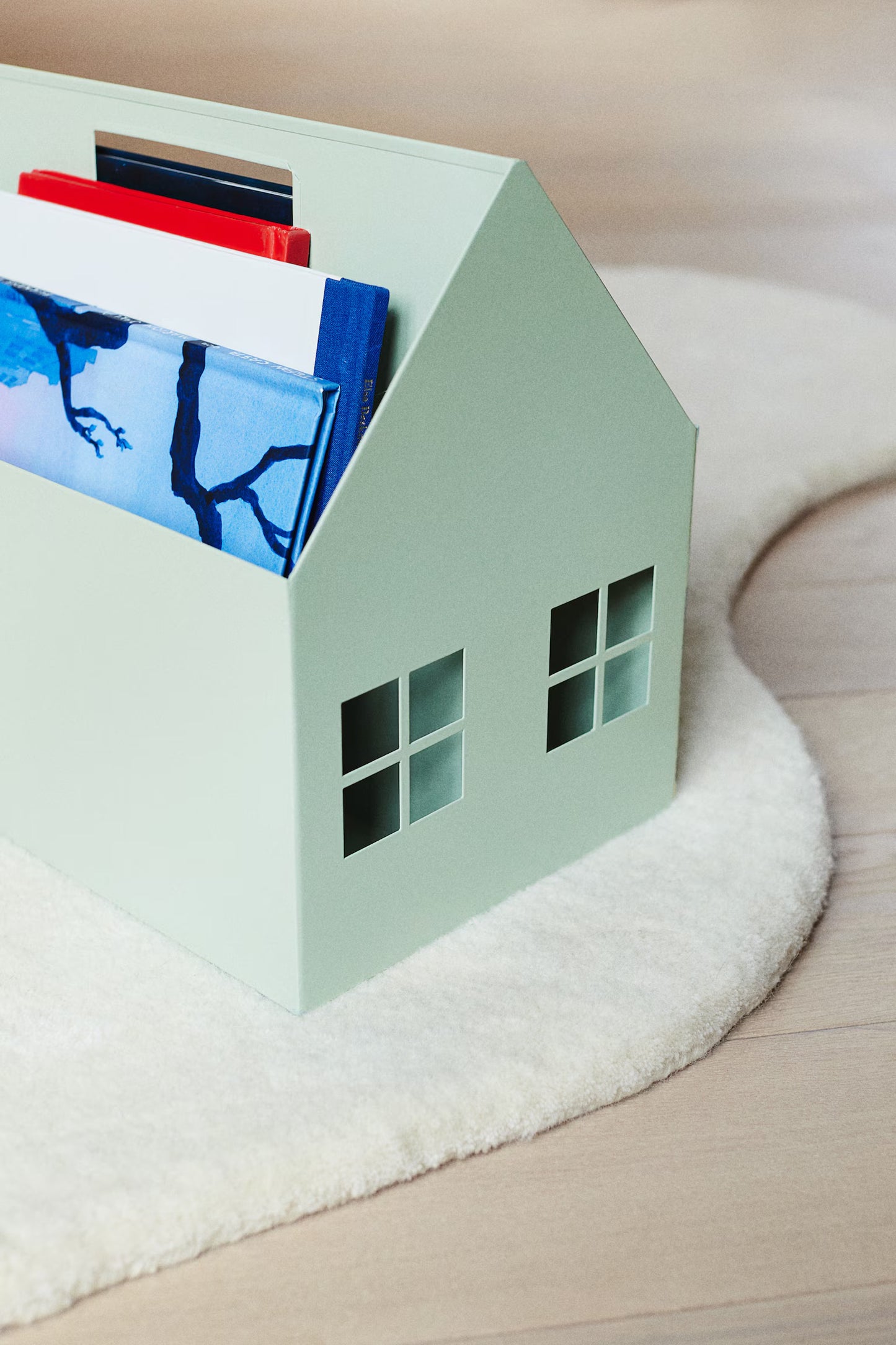 Storage, house-shaped book storage box, metal