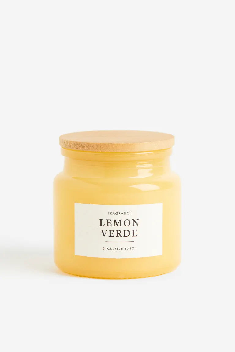 Candle, scented, glass jar, lemon verde