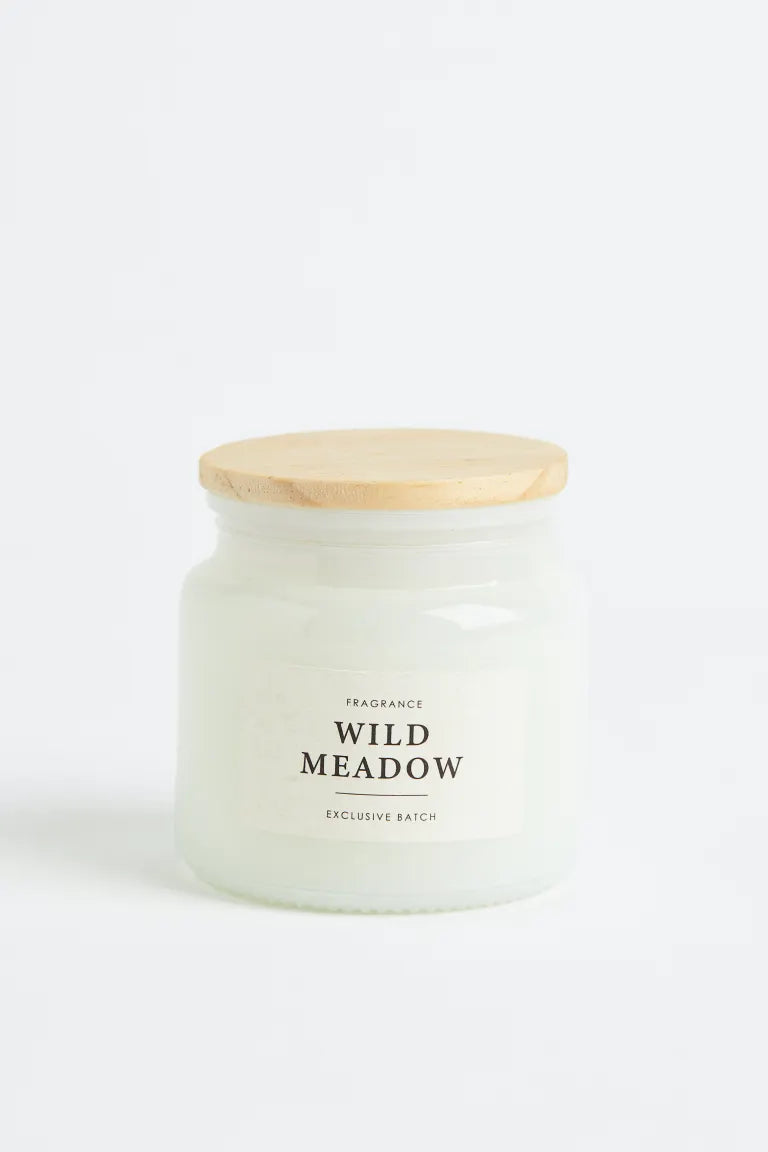 Candle, scented, glass jar, wild meadow