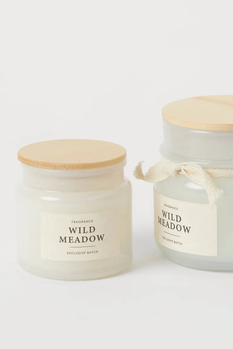 Candle, scented, glass jar, wild meadow