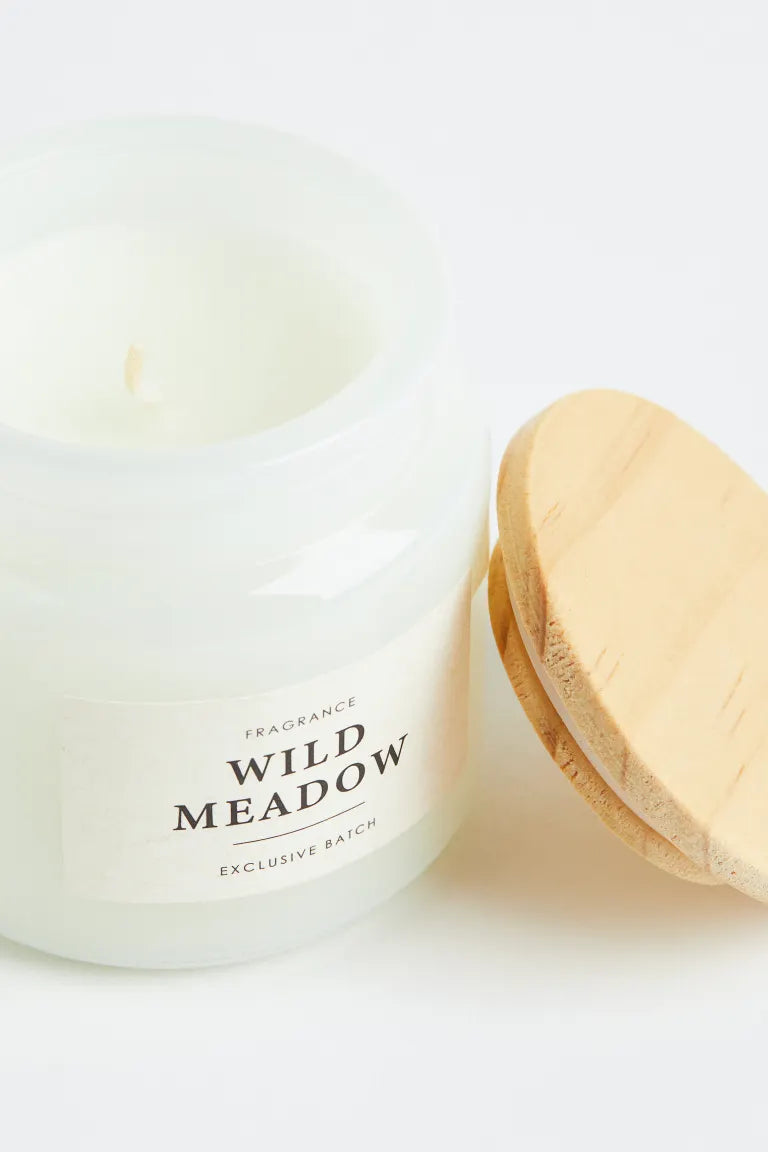 Candle, scented, glass jar, wild meadow