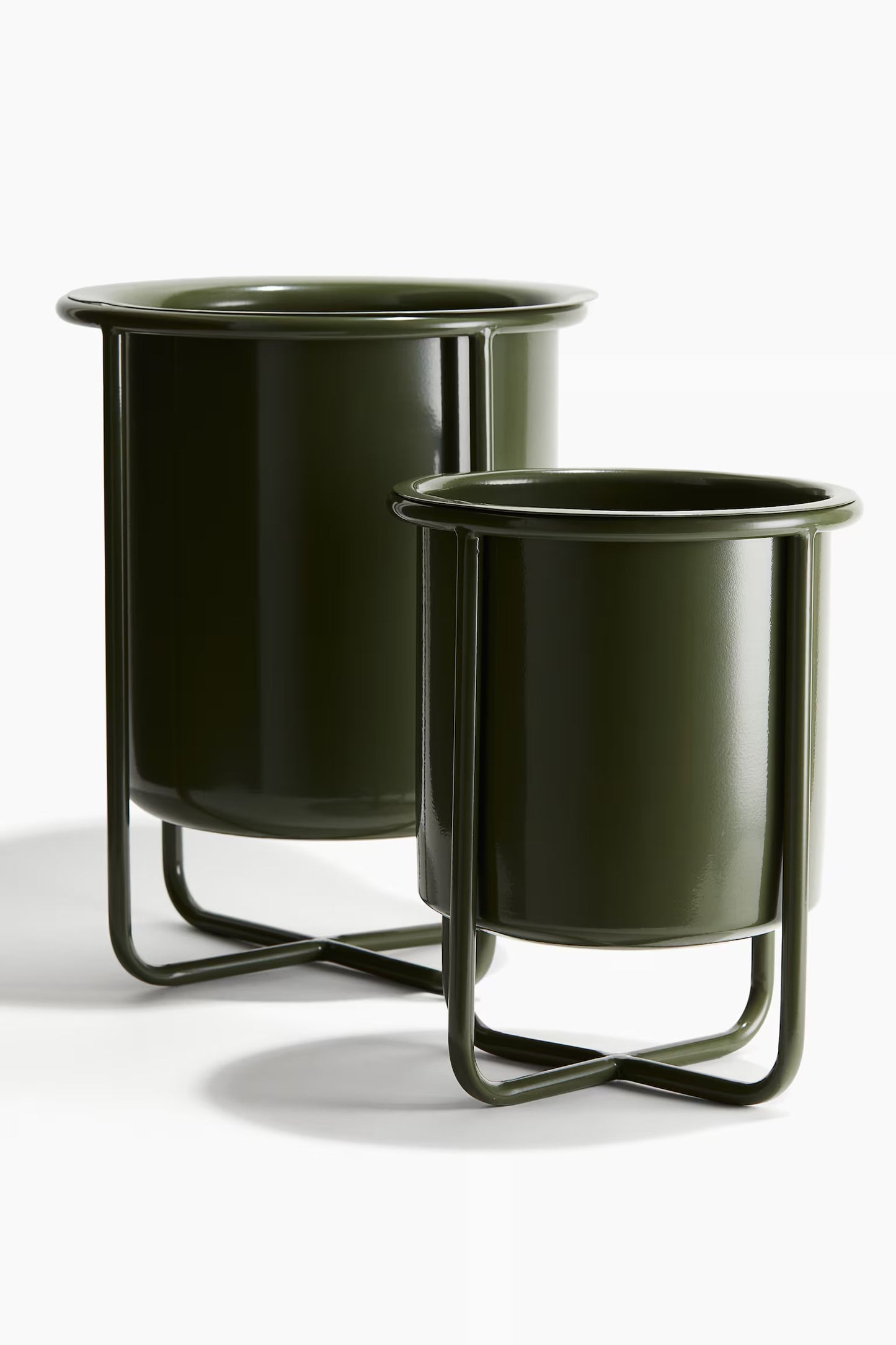 Plant pot, with stand, metal, olive green