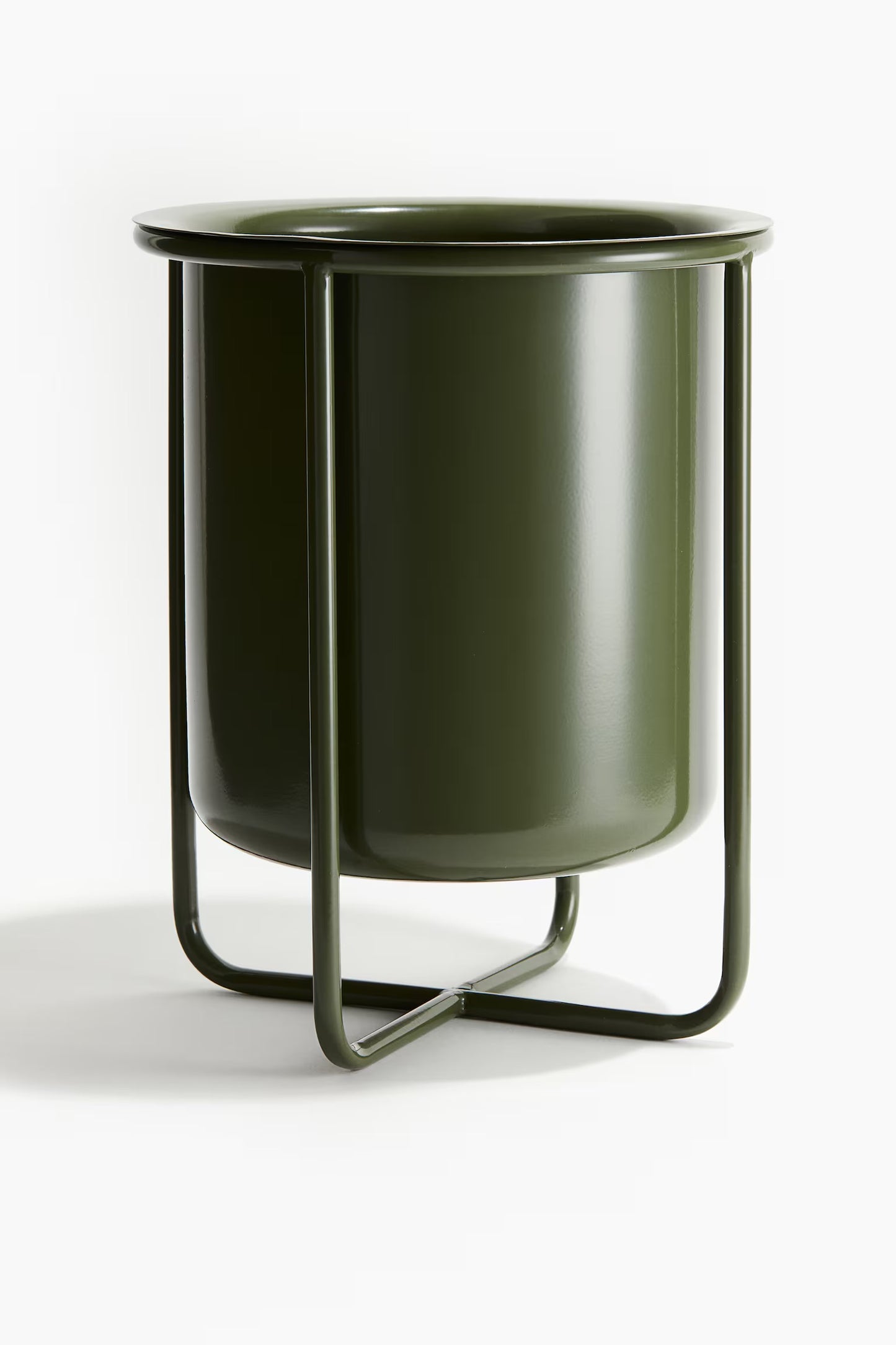 Plant pot, with stand, metal, olive green