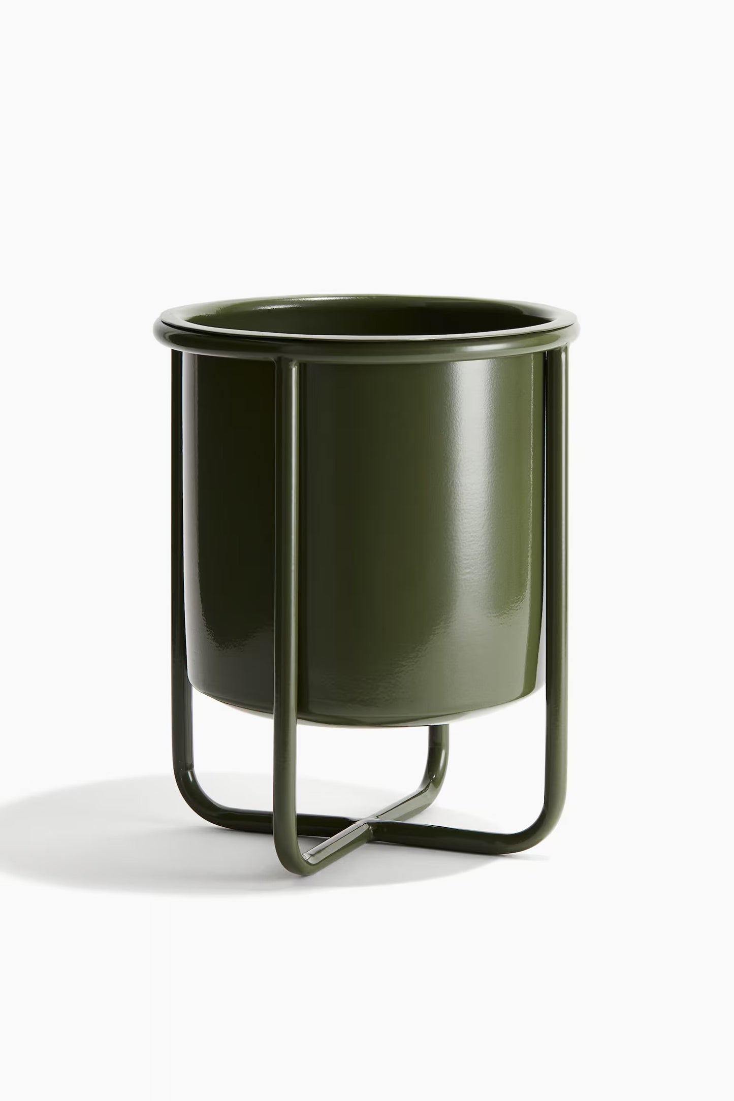 Plant pot, with stand, metal, olive green