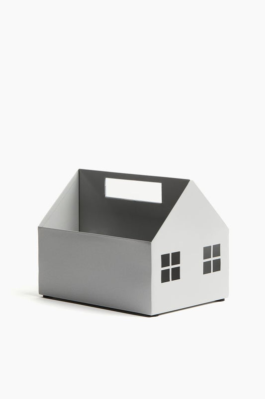 Storage, house-shaped book storage, metal, gray