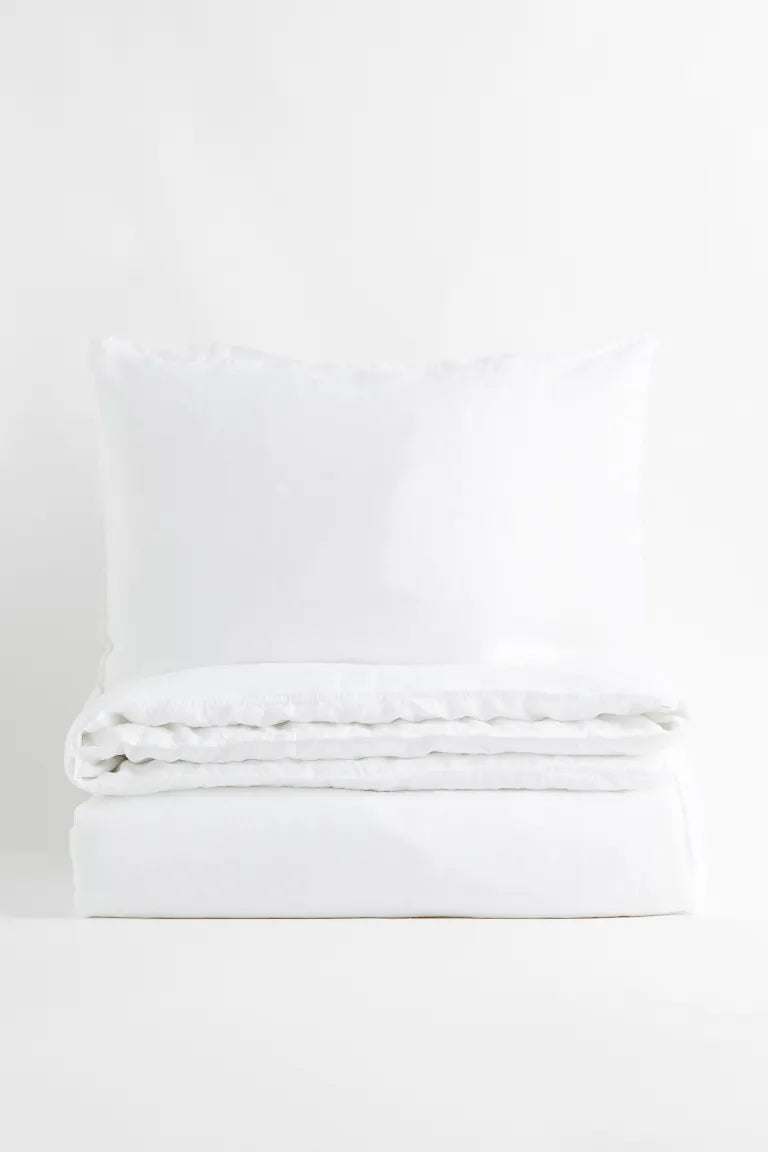 Duvet cover set, washed linen, white