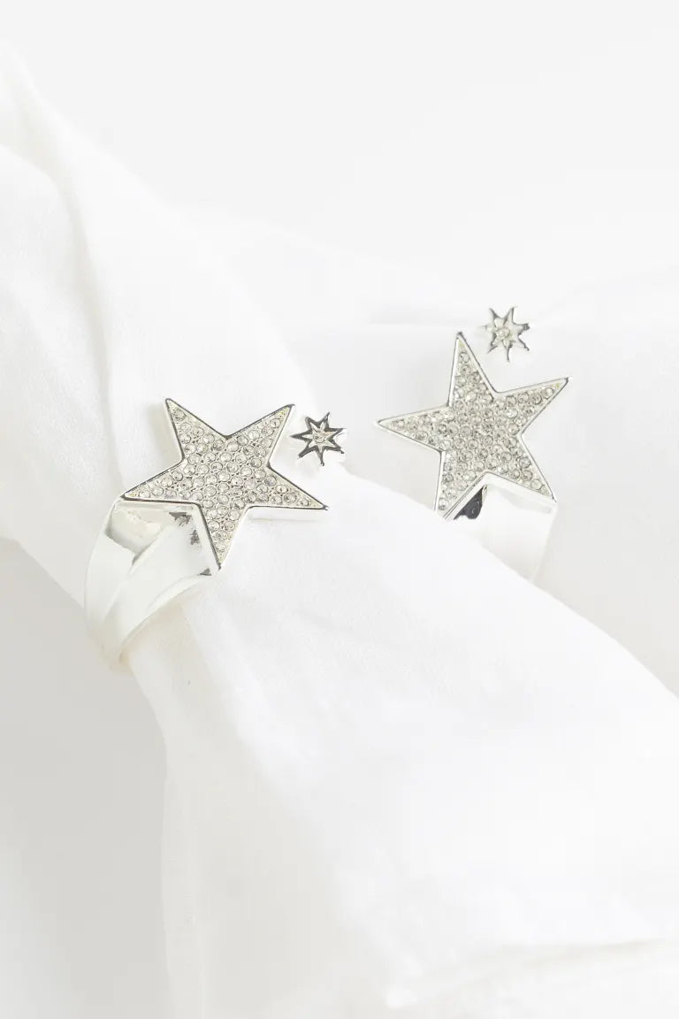 Napkin rings, metal, star shape, pack 2