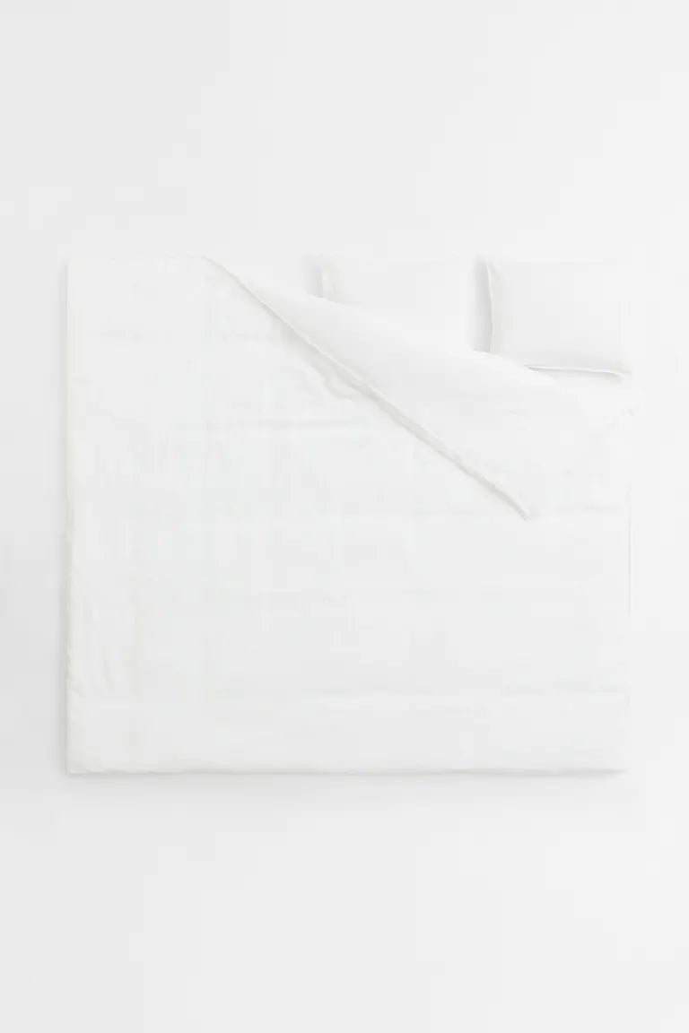 Duvet cover set, washed linen, white