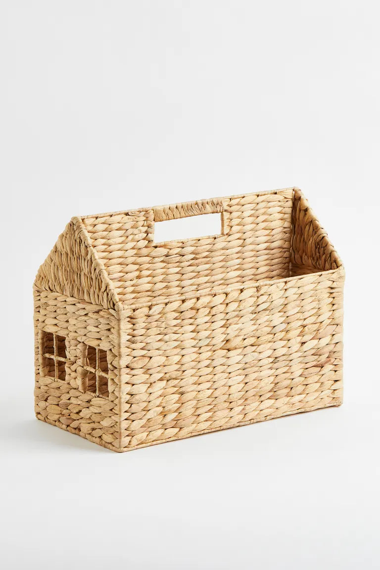 Storage, house-shaped book storage, braided water hyacinth straw