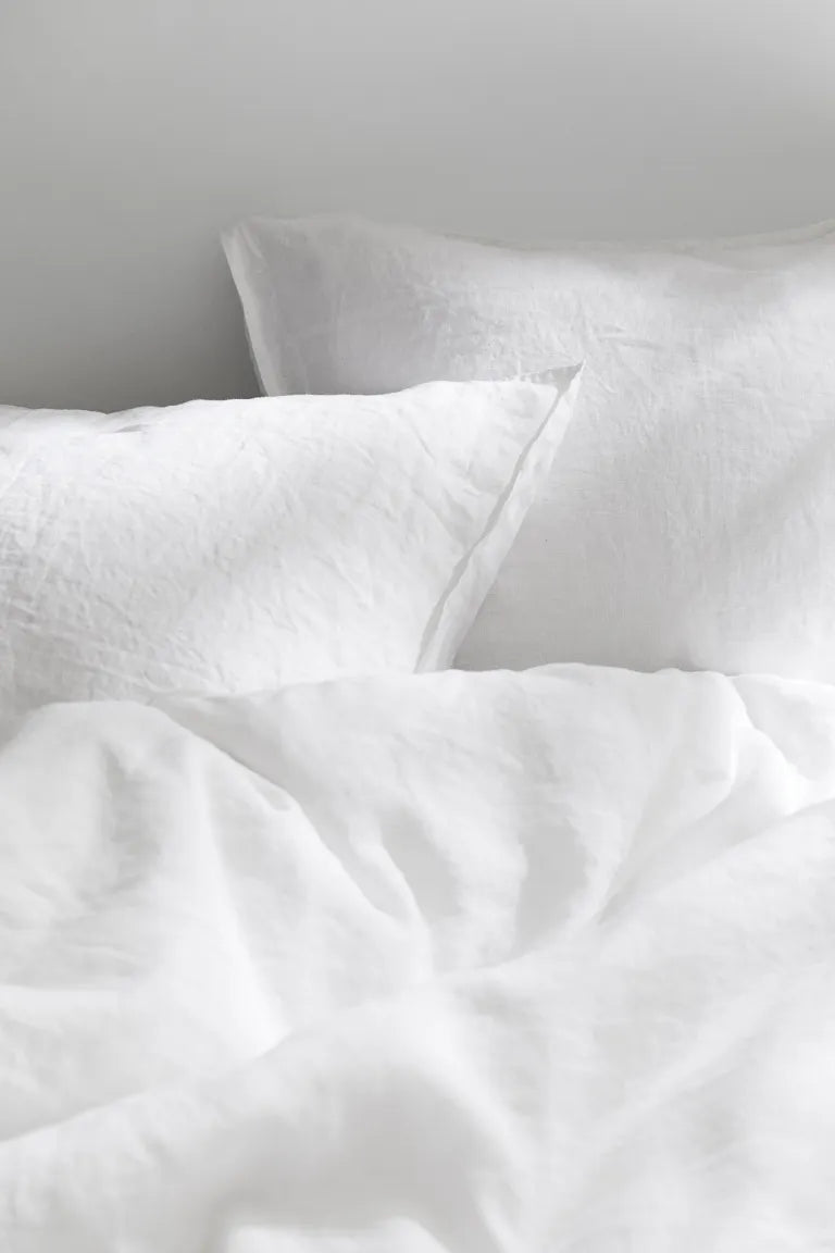 Duvet cover set, washed linen, white