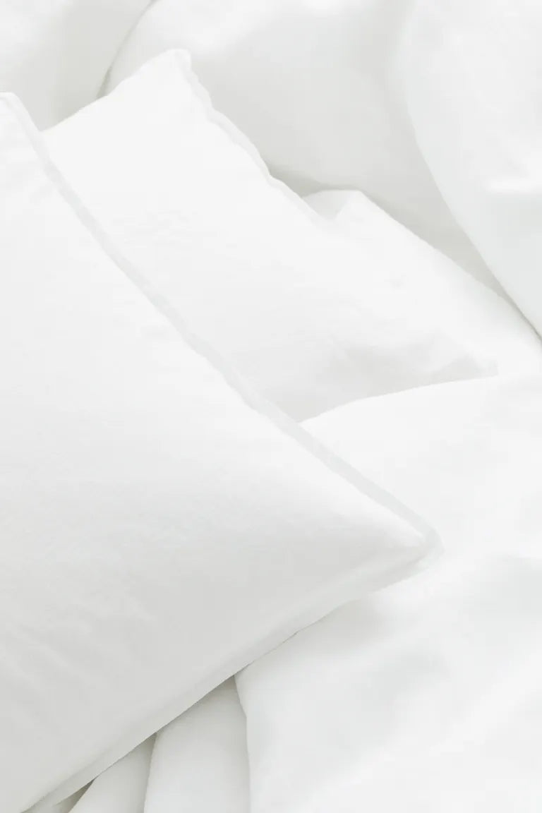 Duvet cover set, washed linen, white