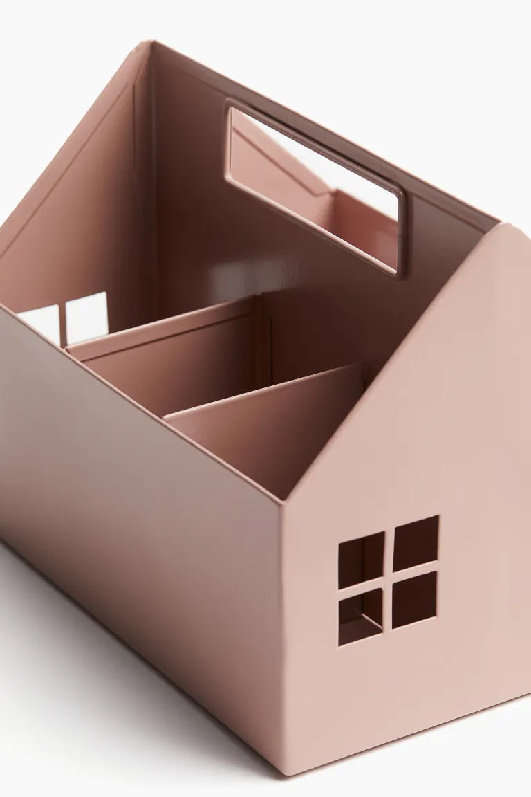 Storage, house-shaped book storage, metal, pink