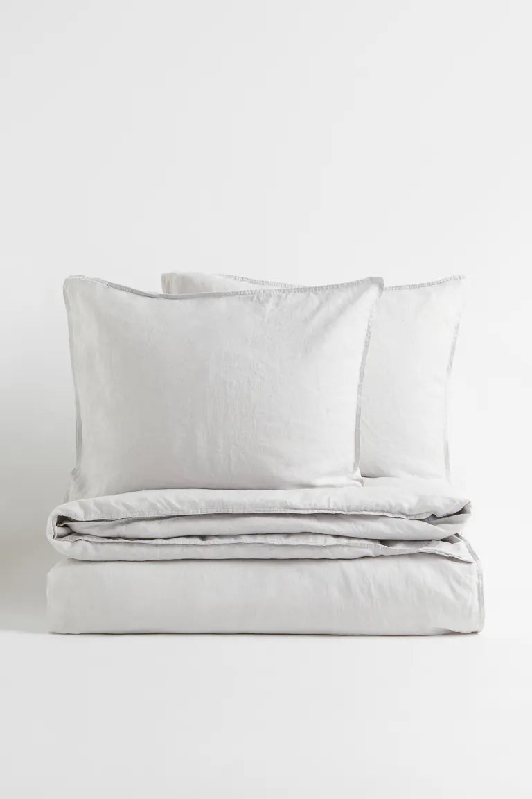 Duvet cover set, washed linen, light gray