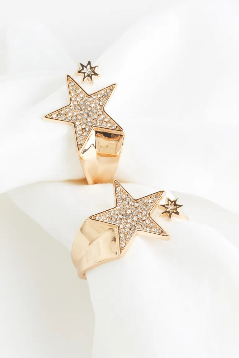 Napkin rings, metal, star shape, pack 2