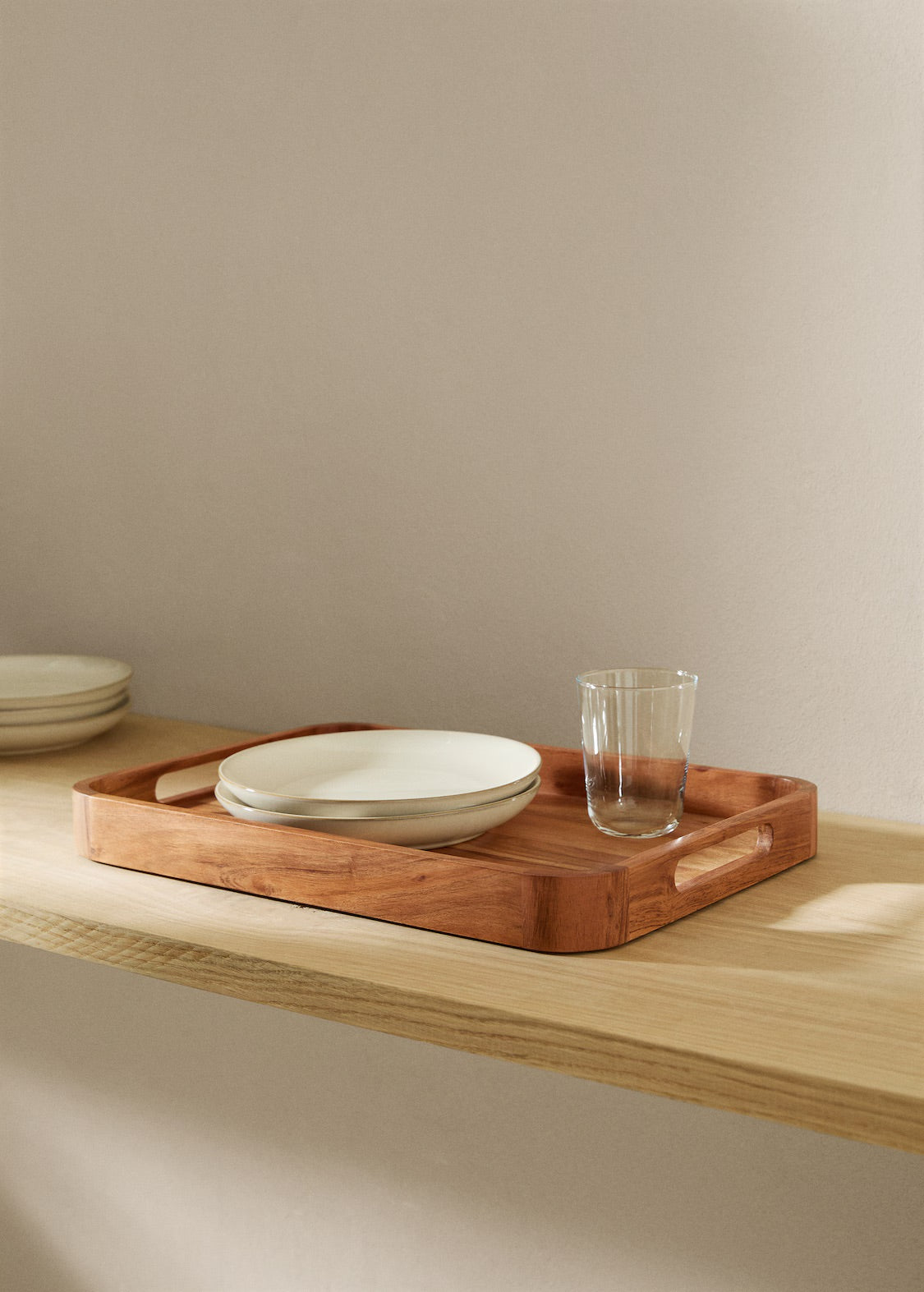 Serving tray, acacia wood, rectangular, 15.8 x 11 in