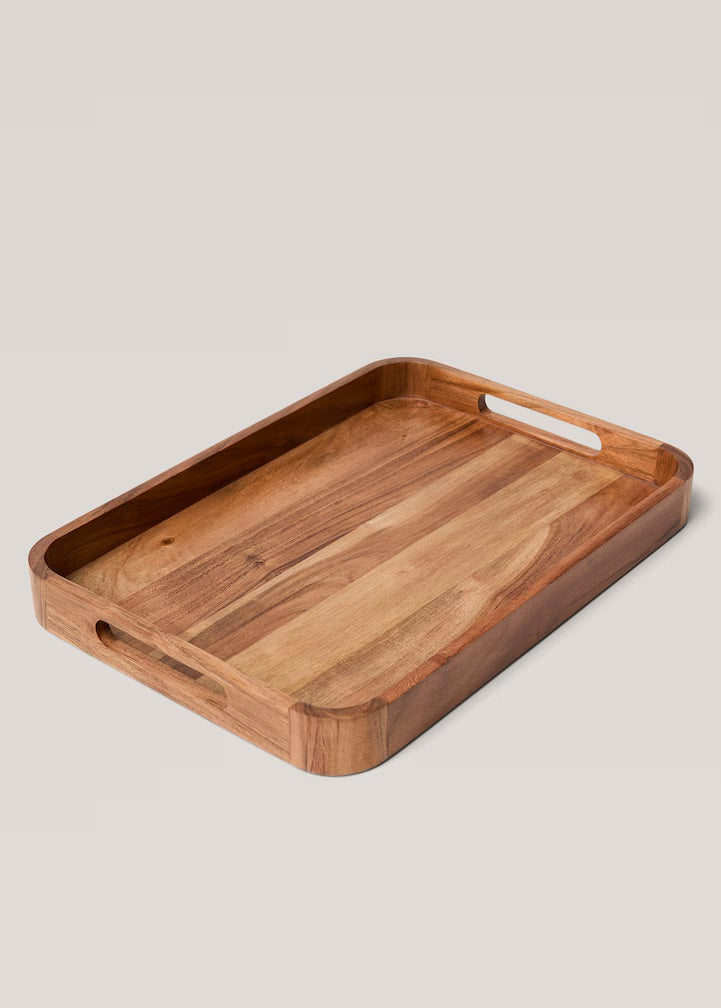 Serving tray, acacia wood, rectangular, 15.8 x 11 in