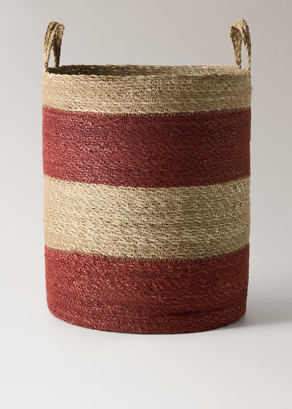 Decorative basket, seagrass, two short handles, maroon