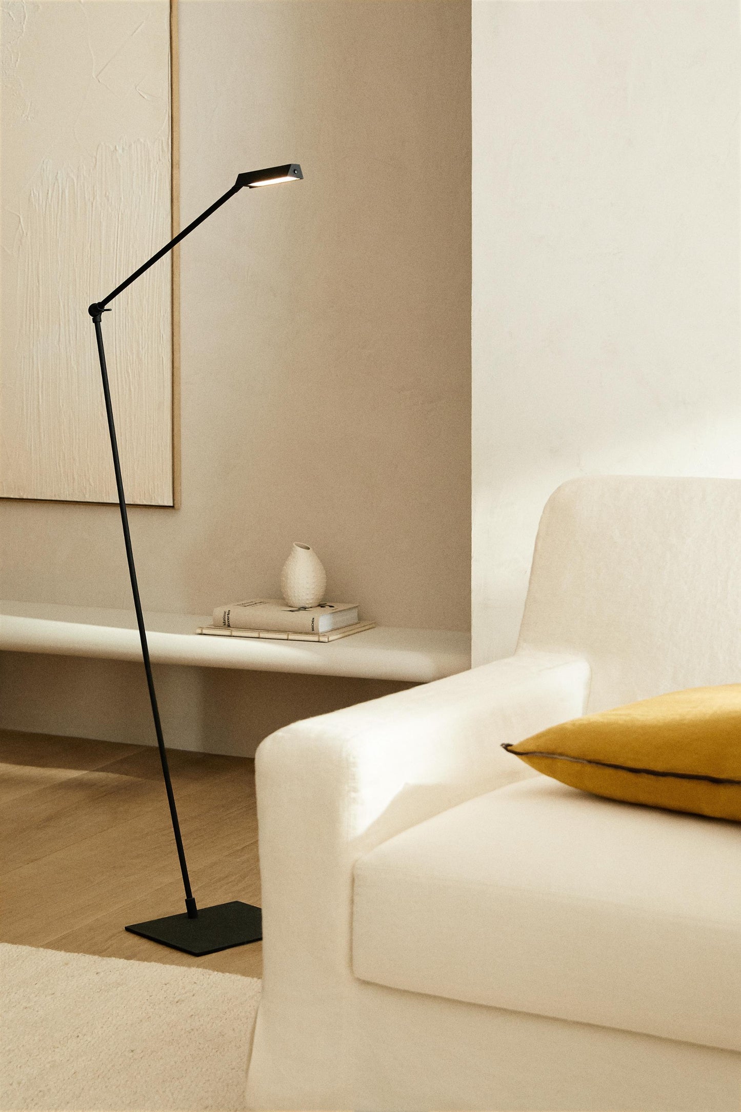 Floor lamp, metal stem, faded black